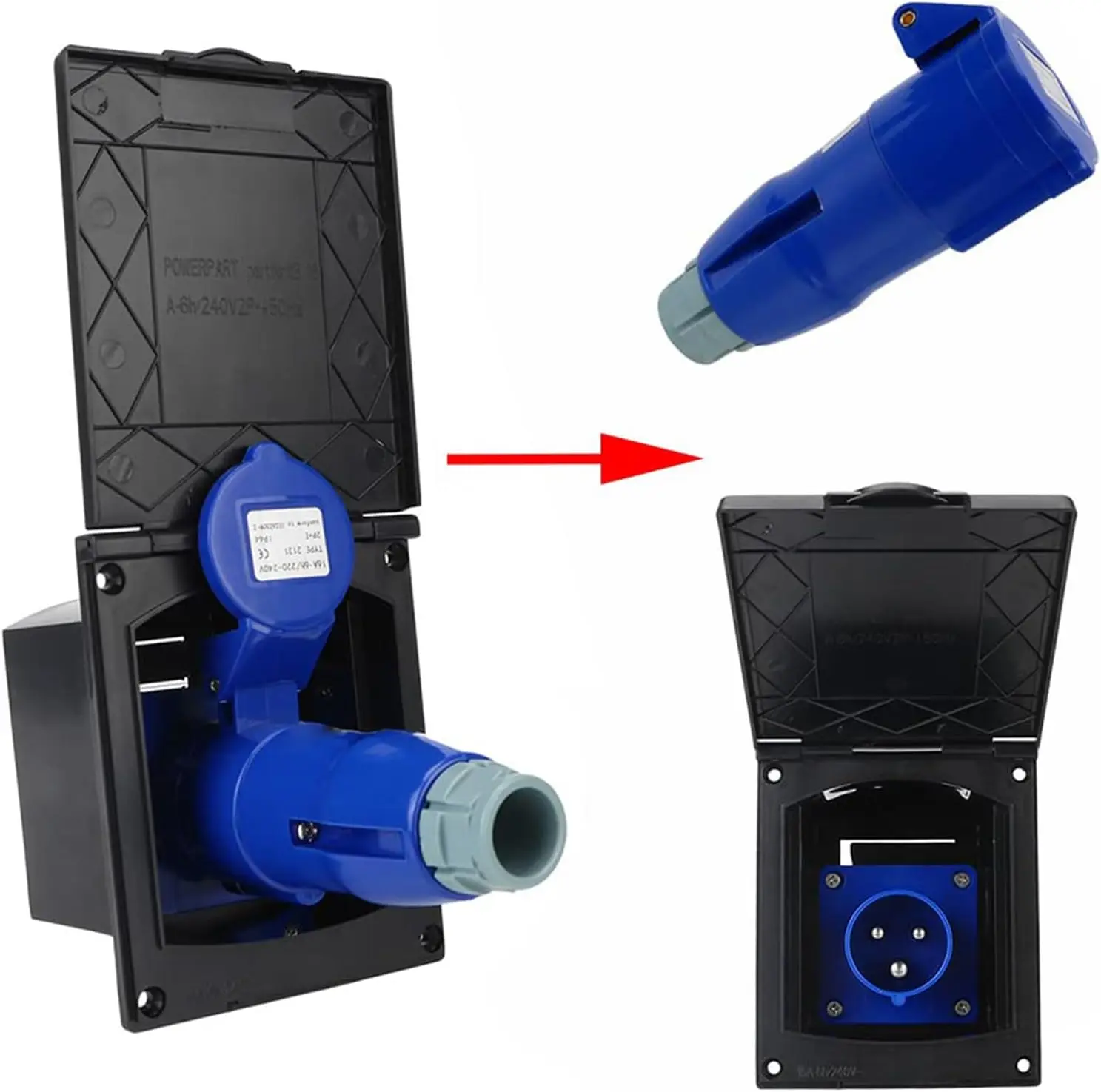 

Водонепроницаемая розетка IP44 16А 220В-250В для внешнего подключения кемперов, прицепов и автодомов, усиленная конструкция