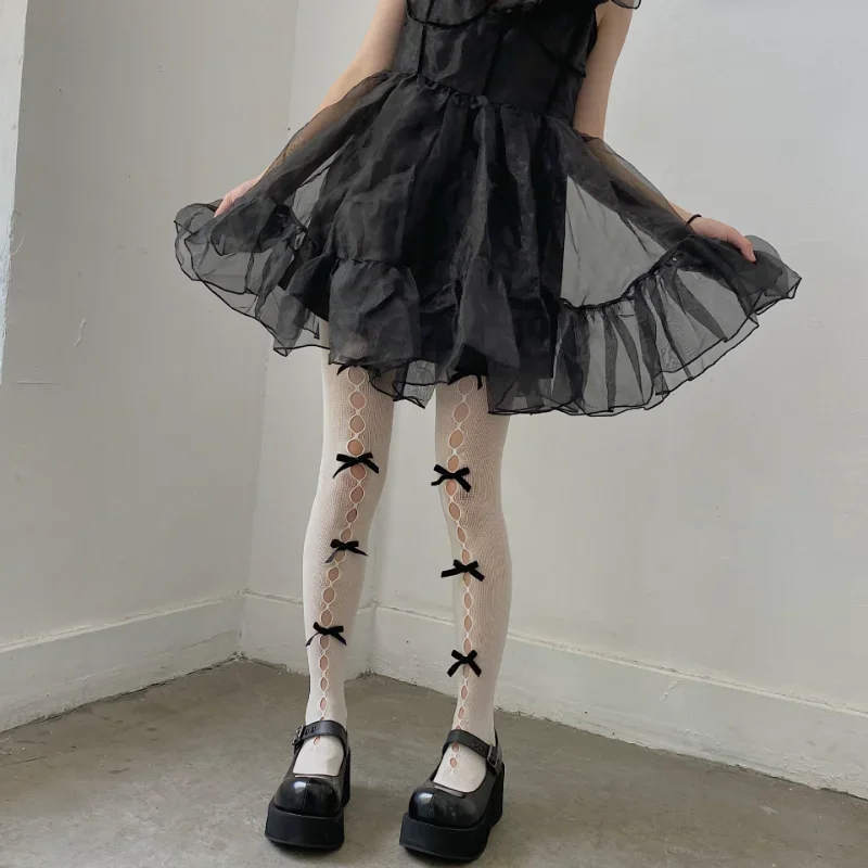 Sweet Velvet Bow Rajstopy Rajstopy JK Lolita Girls Rajstopy Kobiety Bielizna Seksowna Wydrążona Siatka Rajstopy Pończochy Rajstopy