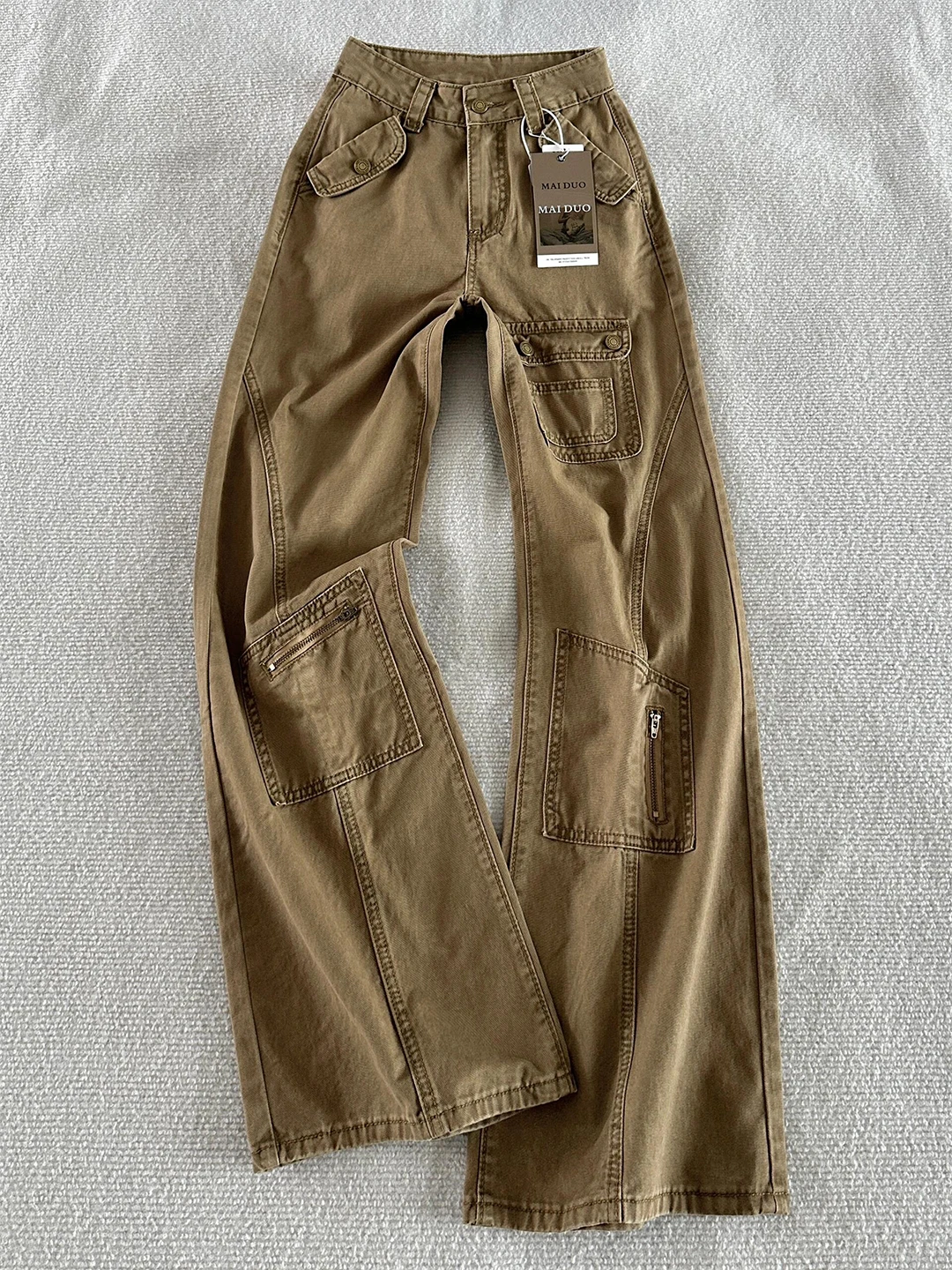 

Летние тонкие брюки-карго с высокой талией для мужчин и женщин, широкие джинсы с множеством карманов, американский уличный стиль