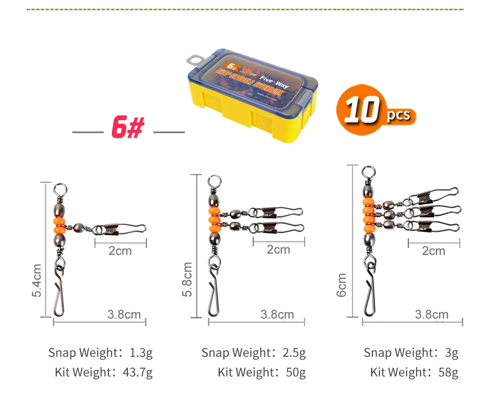 New 10pcs 1-2-3-Way Fishing Snap Connector 6#/8#/10# Stainless Steel Luminous Fishing Pin Connector Barrel Swivels Tackle
