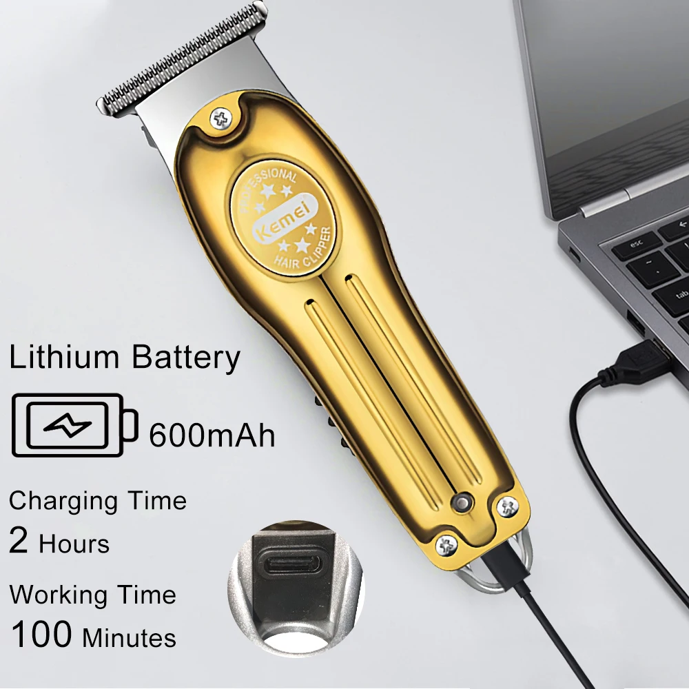 Kemei KM-679 صغيرة LCD ضوء نحت مقص الشعر المقص الكهربائية الشعر المتقلب آلة 0 مللي متر USB الحلاق آلة قص الشعر