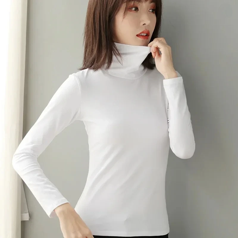 

MRMT 2025 Brand New Women's Western Style Pile Collar Tight Fitting Solid Color Bottoming Shirt Women's Long Sleeved T Shirt