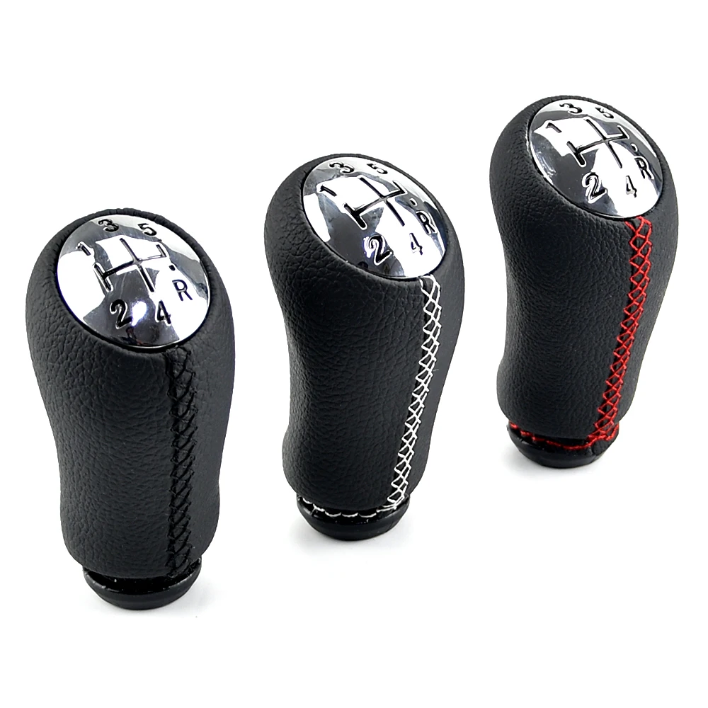 Black Gray Stitch Chromed Cap MT Gear Shift Knob for Renault Scenic II MK2 Megane 2 MK2 MK Clio III MK3 Shifter Headball Pen Arm