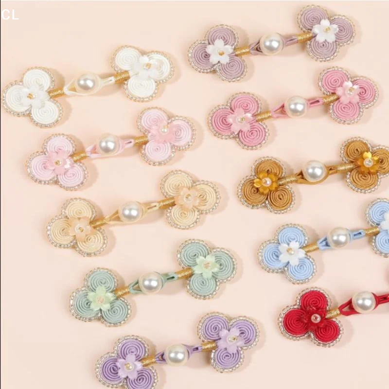 Cherry Blossom Pearl Handmade Frog Button, Chinese Traditional Knot Clasp for Qipao Hanfu Tang Suit, Decorative Sewing Fastener