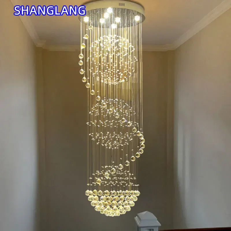 ModernCrystal LED Llight Staircase Home Decor Chandelier Lamp Stylish Hotel Project Villa Hall Long Double Suspension Luminaire