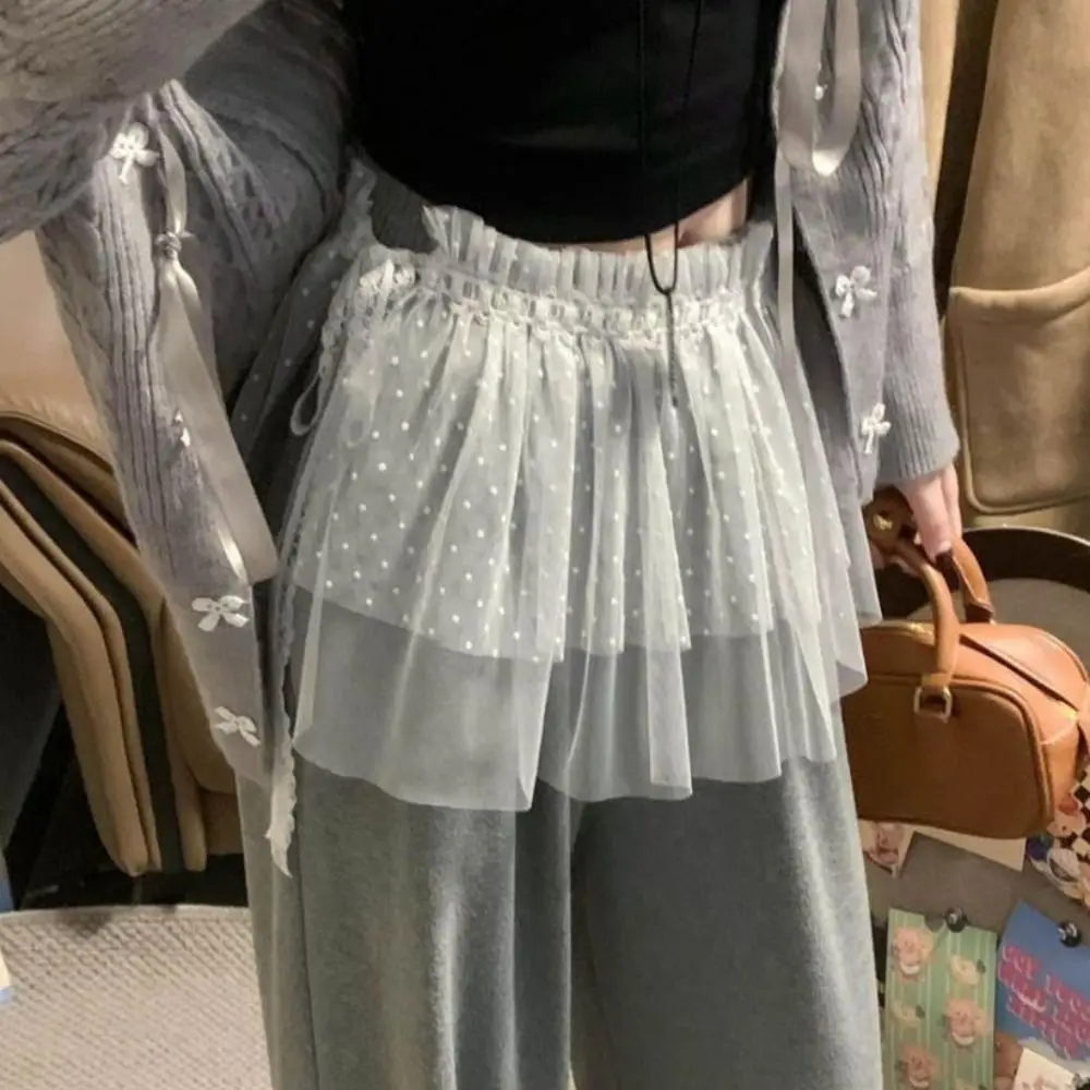 Fashion Lace Up Lace Skirt One-piece Type High Waist Hollow Out Skirt Y2K Fold Through Tied Waist Skirt Women