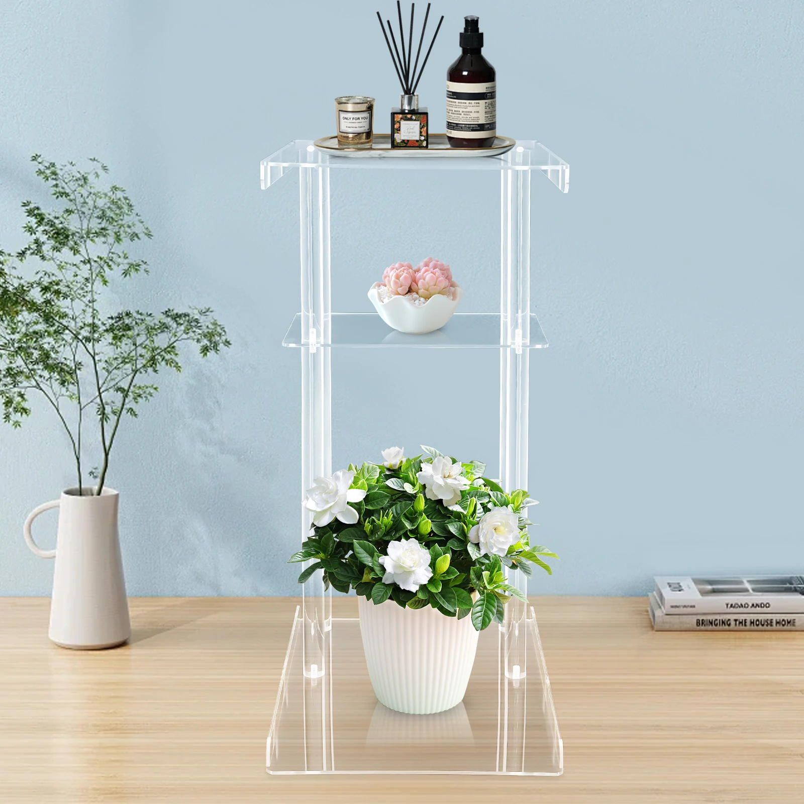 

3-Tier Tall Acrylic Plant Stand Holder - Corner Plant Stand Plant Shelf Display Rack for Indoor Home Decor