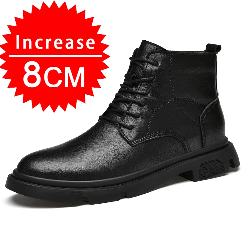 Men Boots Elevator Shoes Invisible Heels 8CM 6CM Height Increasing Shoes Man Fashion Leather Ankle Boots Male Moccasins Taller