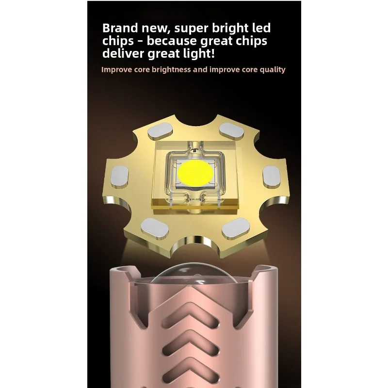 مصباح يدوي تكتيكي عالي الطاقة: سبائك الألومنيوم، تكبير قابل للسحب، فائق السطوع، قابل لإعادة الشحن، وقت تشغيل طويل للتخييم #6