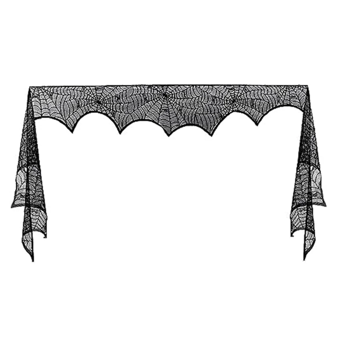 Halloween Fireplace-Mantle Scarf, Spiderweb Mantel Black Lace Fireplace-Mantle Cover Festive Party Gothic Indoor Decor