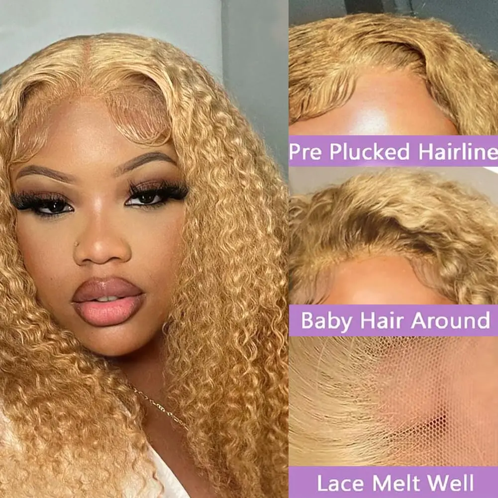 32 Inch Honey Blonde Curly Lace Front Wig Human Hair 13x4 HD Lace Front Wig #27 Honey Blonde Deep Wave Brazilian Human Hair Wig