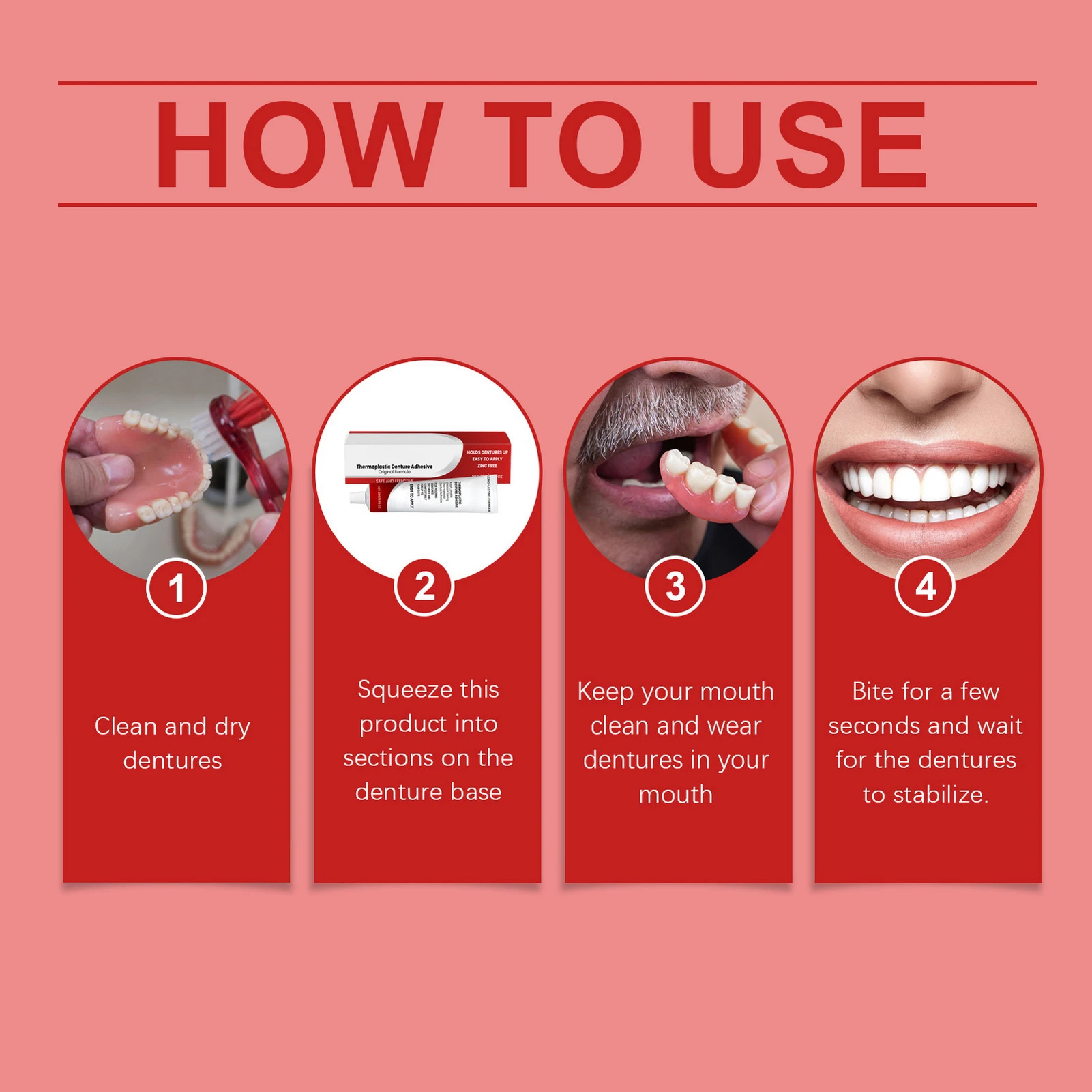 Zinc-Free Thermoplastic Denture Adhesive Refits and Tightens Dentures Great For Immediate And Temporary