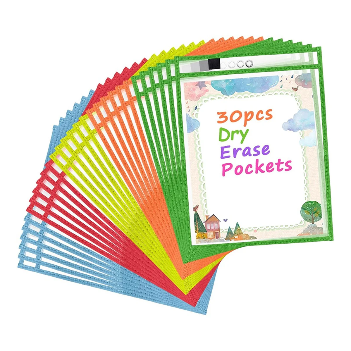 

30 Pack Dry Erase Pocket Covers Reusable Ticket Holders, Clear Plastic Page Protectors,Organization Supplies for School