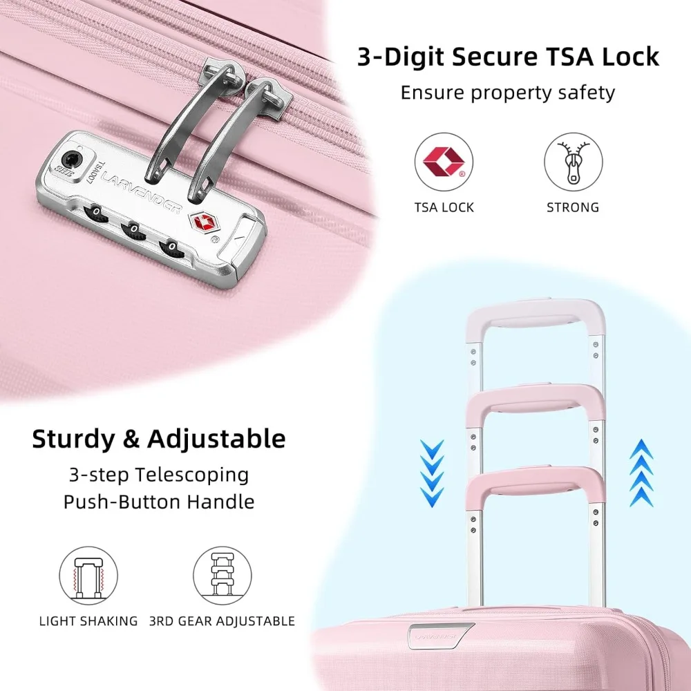 3 Piece Hardside Spinner Luggage Set with TSA Lock for Women - Orchid Purple, Carry On Suitcase Set