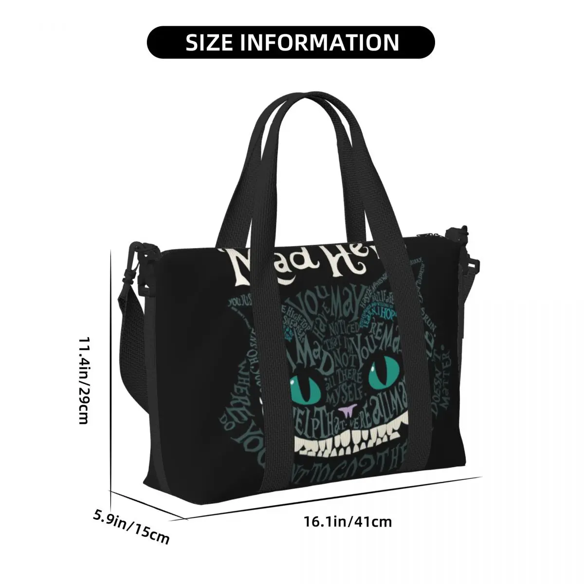 Bolsos de viaje personalizados de la playa del gimnasio de los animales de la historieta de la capacidad grande de las mujeres del bolso de mano del gato de Cheshire