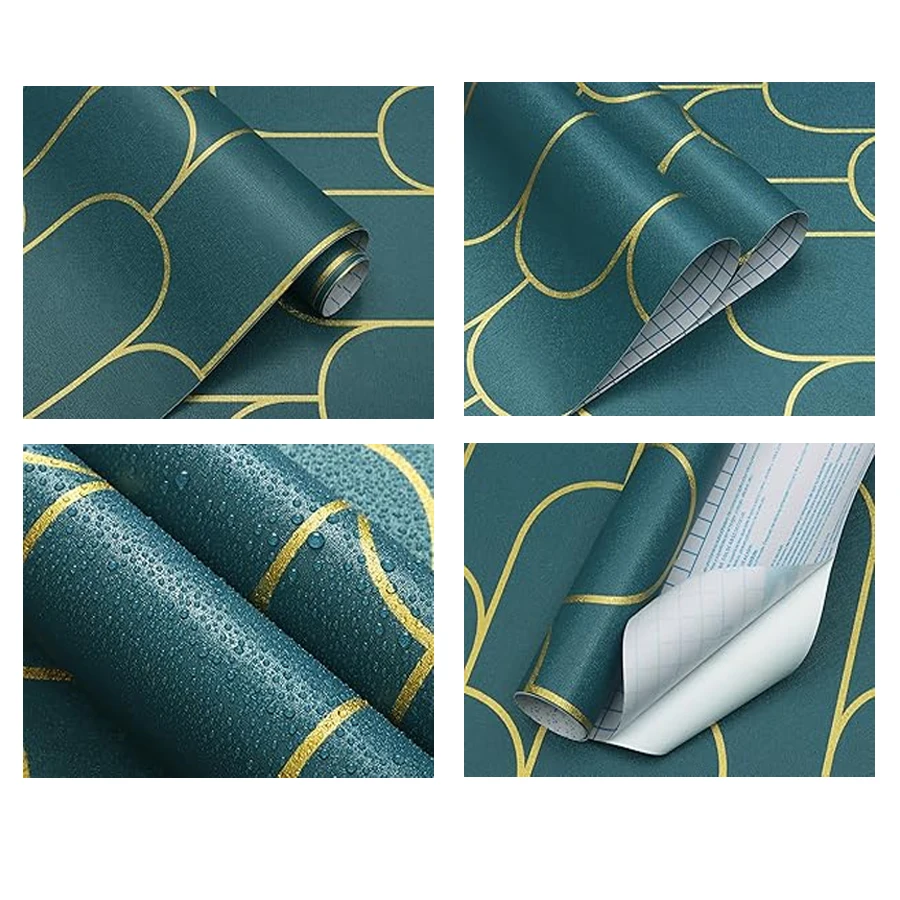 Green Gold Black Gold Geometric Lines PVC Self-Adhesive Wallpaper Suitable for Hotel, Homestay, Restaurant stickers