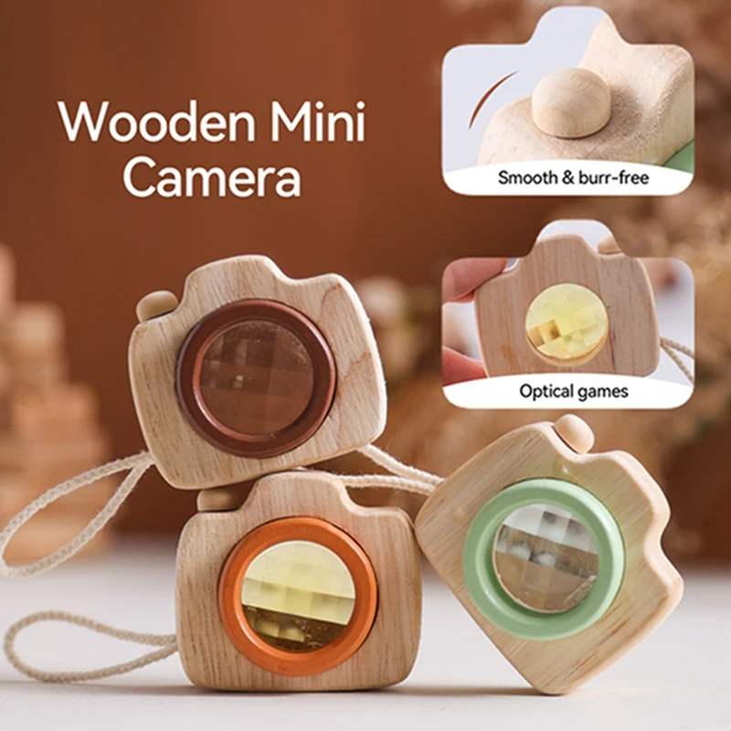 1PC Baby Wooden Colorful Camera Kaleidoscope Toys Kid Block Montessori Hanging Camer Prop Decoration DIY Camera Gift Outdoor Toy