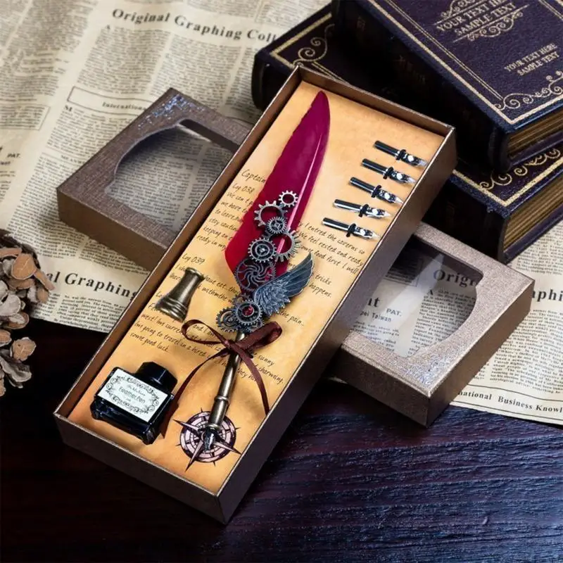 

C63A Calligraphy Pen Set Antique Writing Quill Dip Pens for Boy Girl