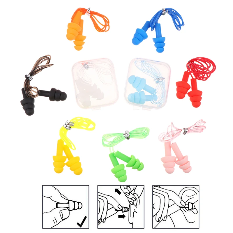 1Pair Soft Silicone Ear Plugs With Rope Water Sports Hearing Protection Noise Reduction Earplugs Swimming Pool Accessories