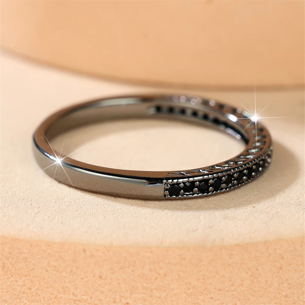 Antike Verlobungsringe mit schwarzem Zirkon und kleinem rundem Stein für Frauen, Vintage-Ring aus schwarzem Metall, Hochzeitsschmuck, Valentinstagsgeschenke – Detail 4