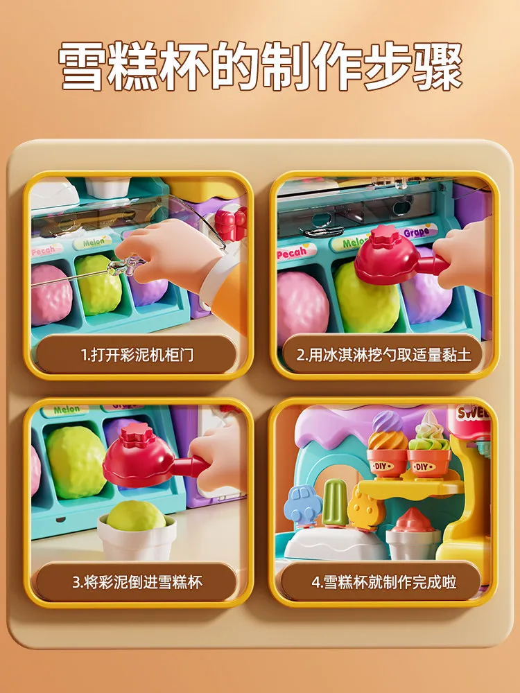 Macchina per Gelato in Pasta Modellabile per Bambini, Giocattolo Educativo per Negozio di Dolci, Gioco di Ruolo per Bambine, Sicuro e Antiaderente, Regalo Sorpresa per Festival e Compleanni