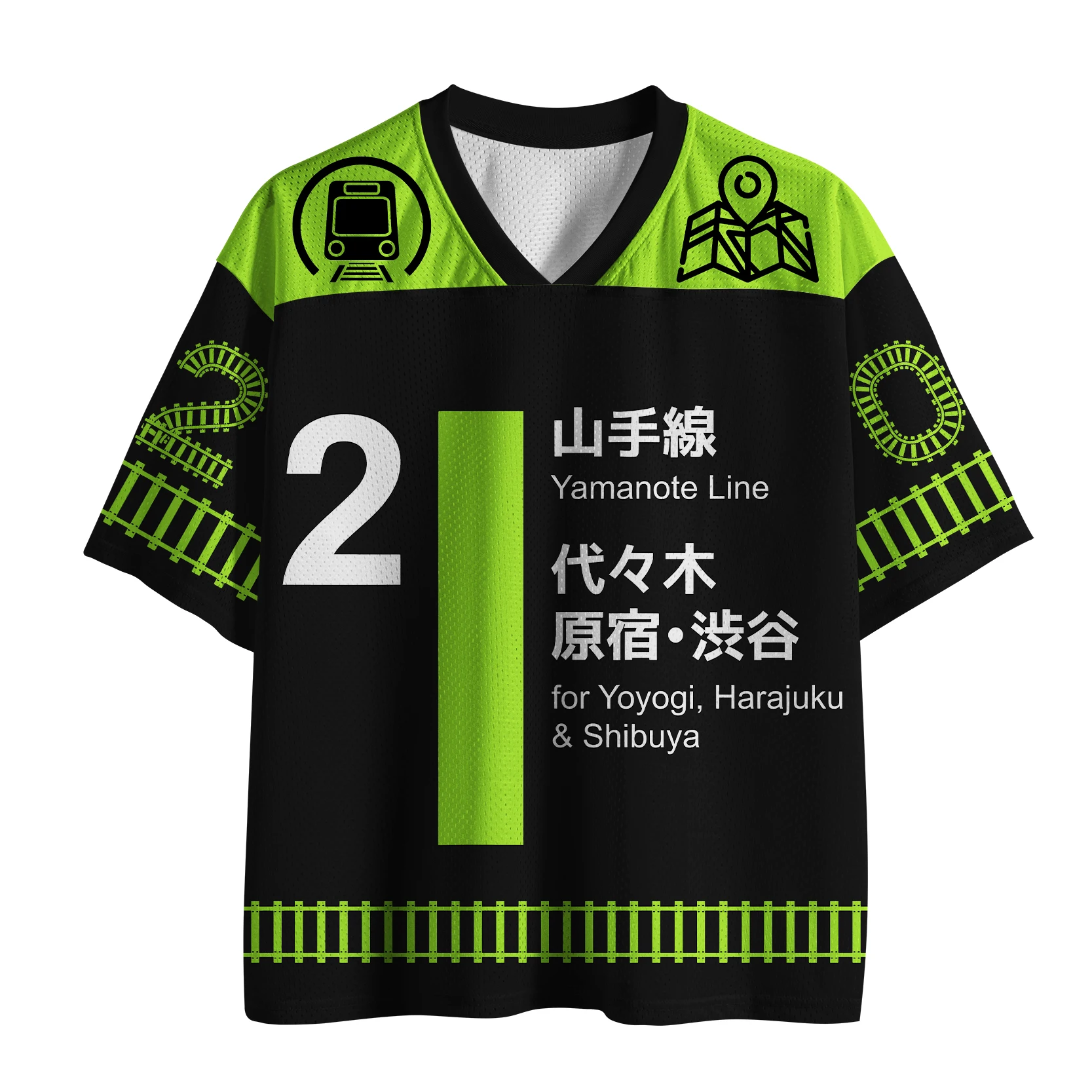 Tokyo Harajuku Omotesando Ginza Metro Line Black Green Loose Adult and Children's T-shirt Japanese Aesthetics