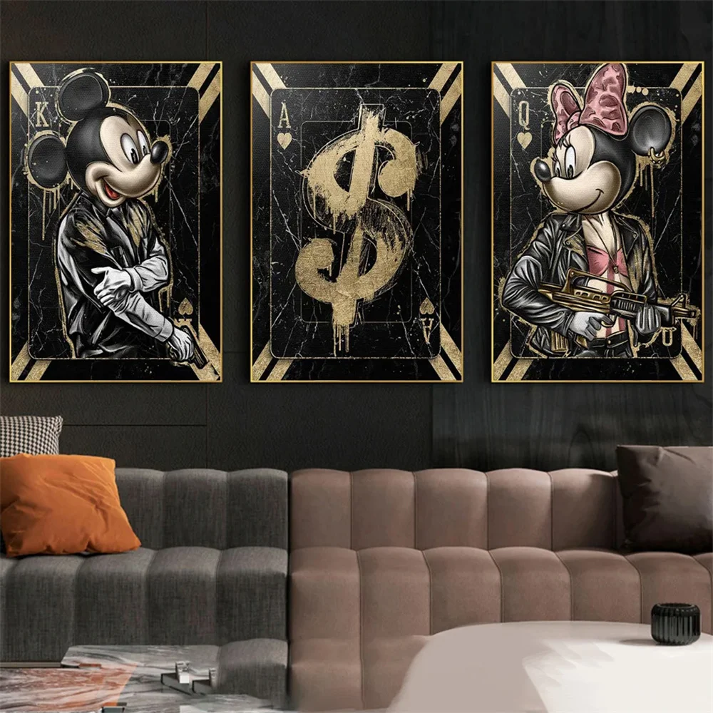 Disney Bad Mickey And Minnie anime Posters Funny Tattoo Mouse Canvas Art Mafia Gangs Wall Decor Prints Painting For Living Room