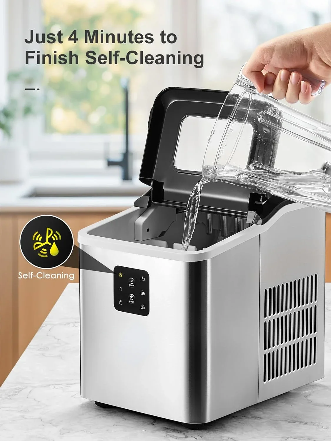 Self-Cleaning Countertop Ice Maker Machine para casa, produção rápida de gelo 26lb, dois tamanhos de cubo em 24 horas, conveniente 6 minutos I