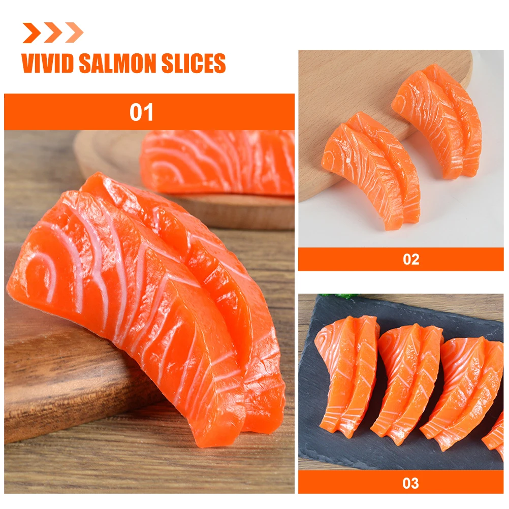 

4 Pcs Imitation Salmon Fillet Fake Food Artificial Fish Models Realistic for Display Props Orange