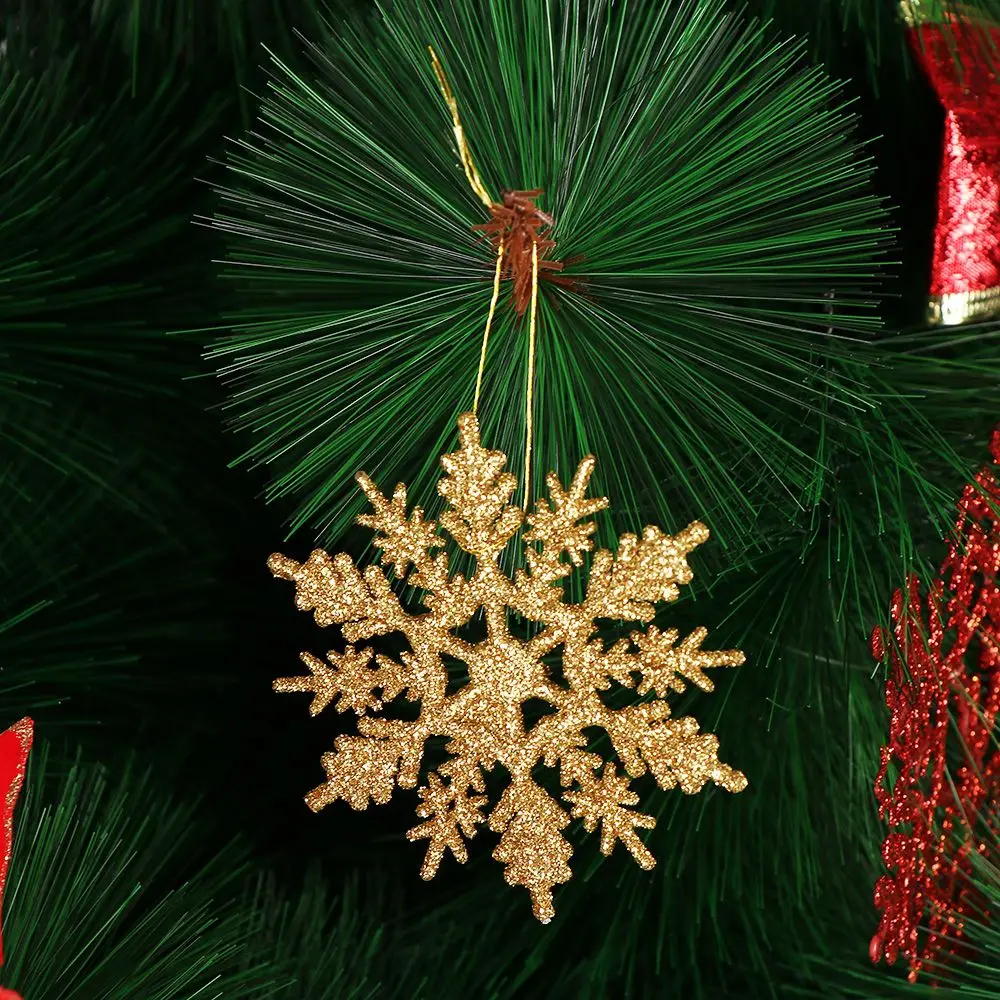 12Pcs 7.5/10cm Gold Powder Snowflake Xmas Charming White Christmas Tree Decor Xmas Party Holiday Christmas Ornaments Home Decor