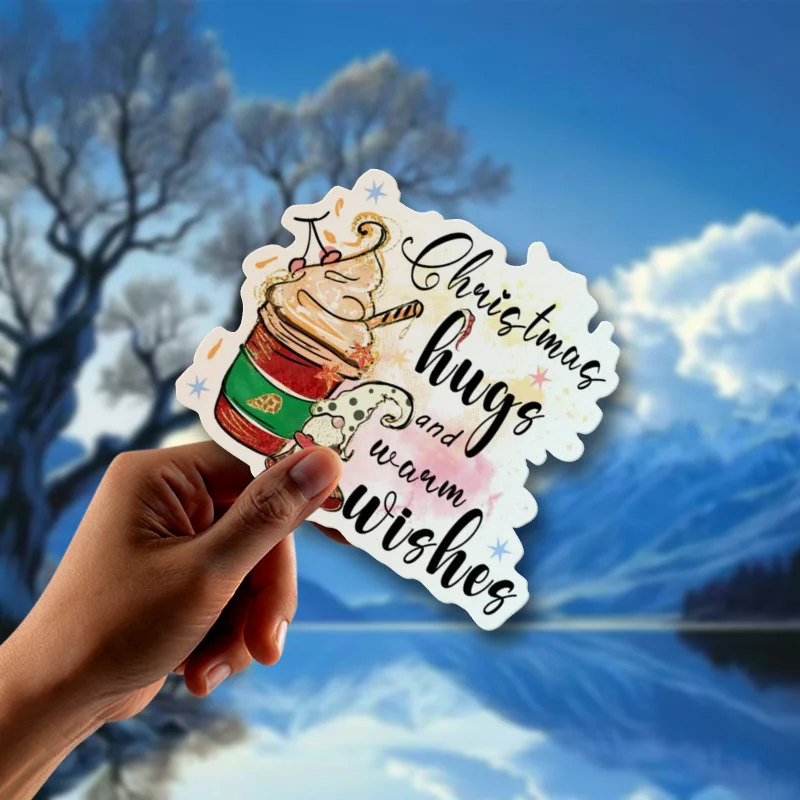

1 шт. уютная наклейка «Рождественские объятия и теплое желания» для напитков и гномов для праздничного декора, идеально подходит для крышек для ноутбуков, бутылок с водой