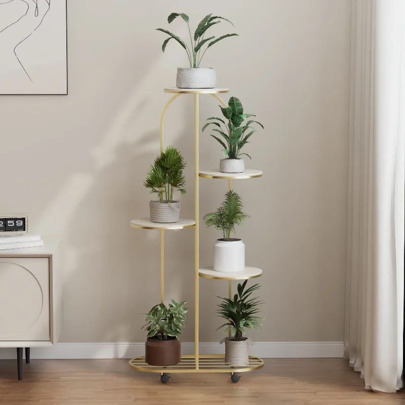 

Indoor Floor-Standing Plant Rack, Mobile Multi-Layer Organizer, Luxury Living Room Decoration Shelf, Iron Storage Rack