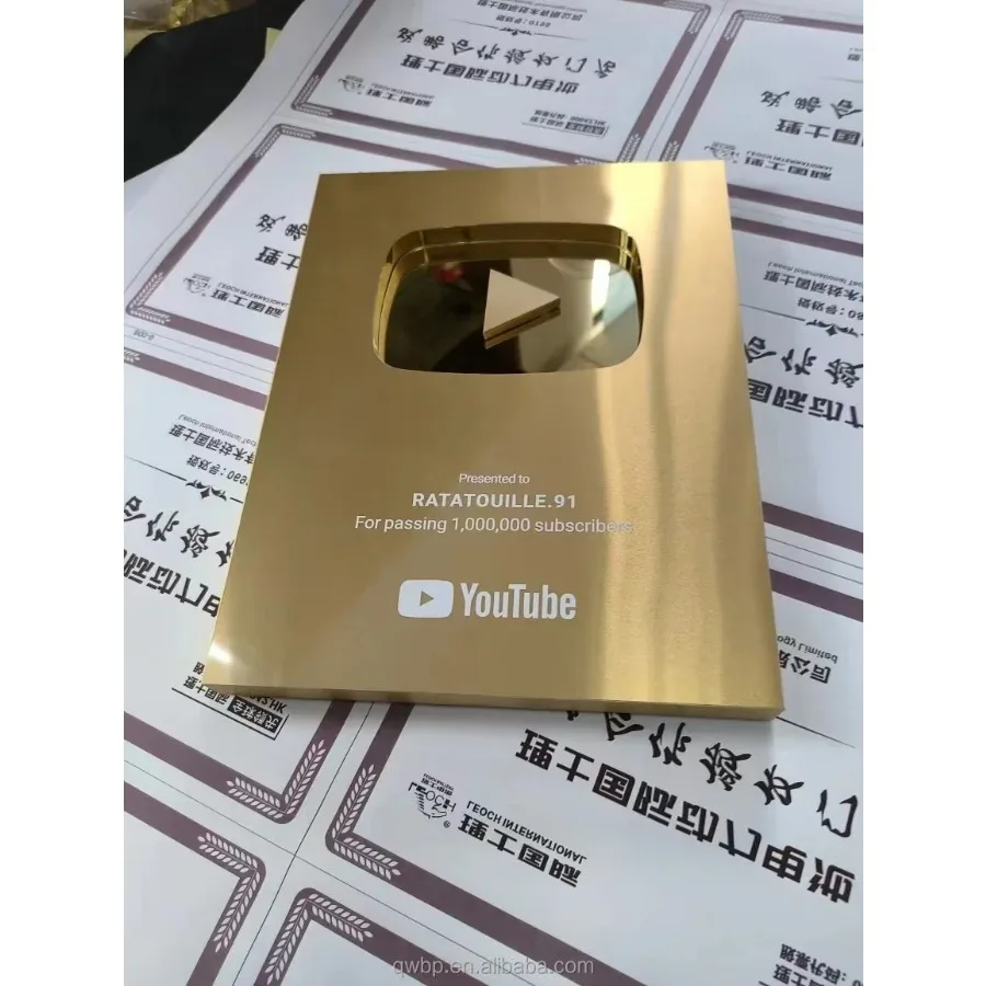 custom YouTube award Gold customized name YouTube play button award plaque