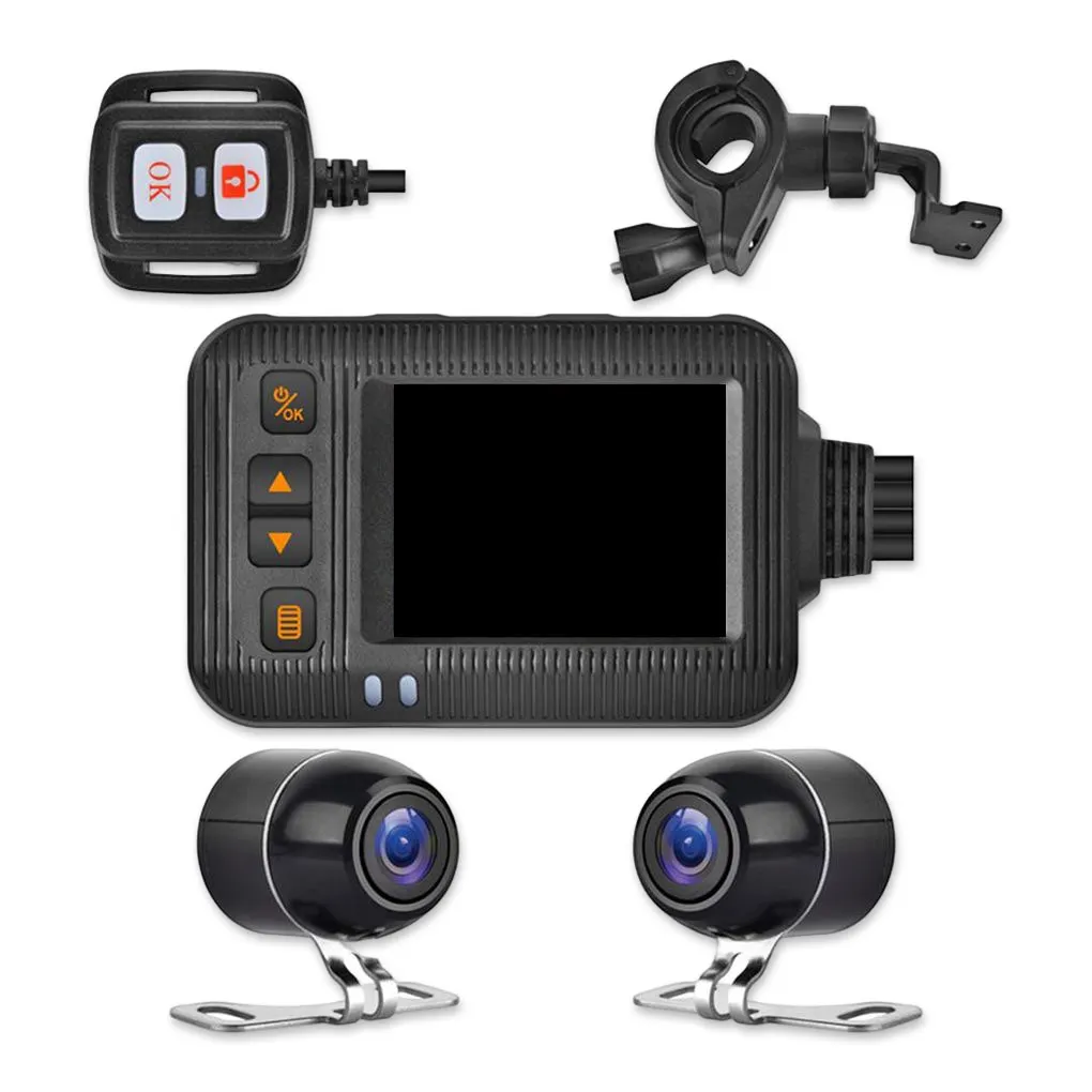 Motorcycle Dash Cam 1080P Front Rear Camera with Bracket Controller Cycling Wide Angle Loop Auto Video Recorder Outdoor