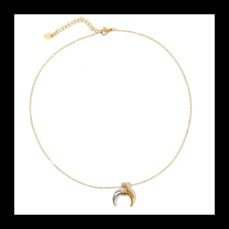 INS الإنترنت المشاهير أزياء شعبية 18 كيلو الذهب الفولاذ المقاوم للصدأ الذهب والفضة اللون مطابقة القمر شخصية قلادة الرقبة المجوهرات #5