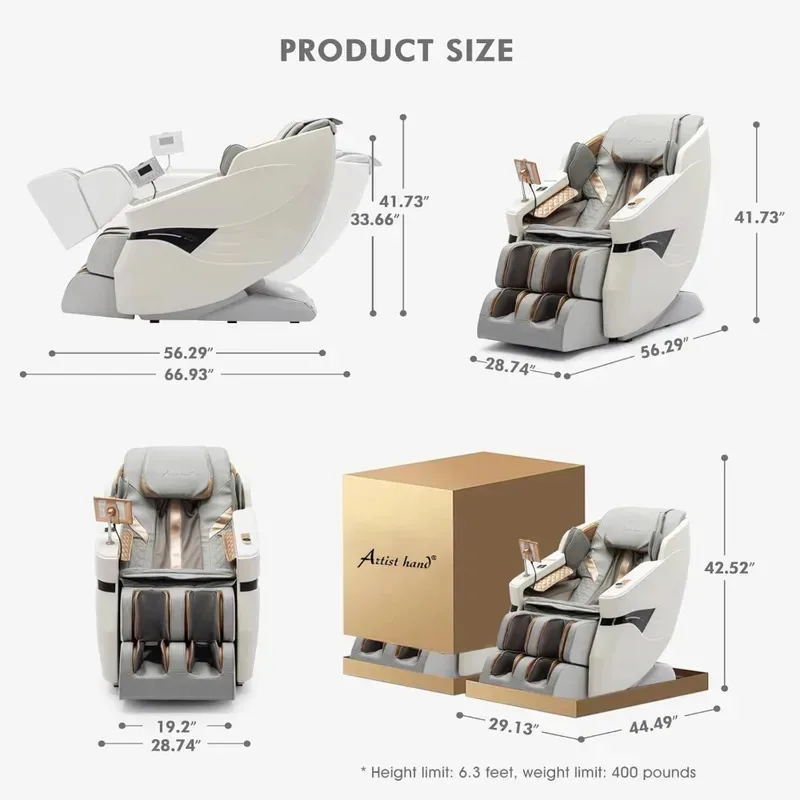 Massage Chair Full Body, SL Track Zero Gravity Massage Chair Recliner with Heating, Bluetooth Speaker, , AI Voice Control, White