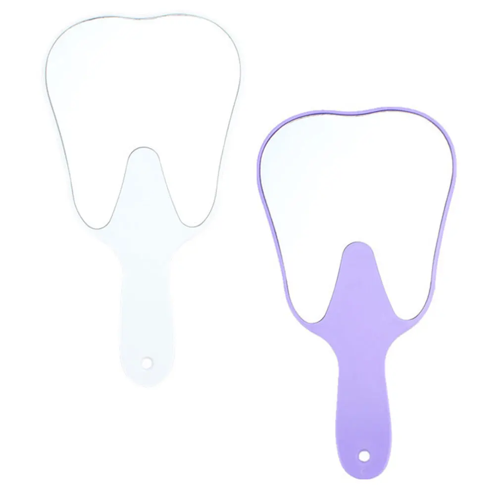 2Pcs Tooth Shaped Handheld Mirrors Compact Portable Makeup Mirror Plastic Vanity Mirror for Travel Dental Mirrors