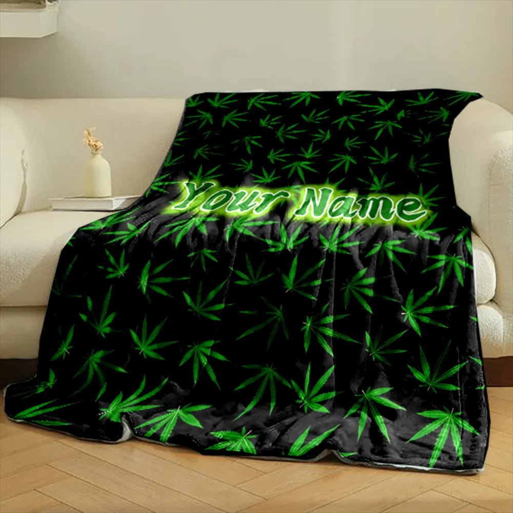 Stylish Cannabis Leaf Pattern Throw Blanket for Sofa Bed Boho Home Decor Marijuana Weed Gift Plush Comforter