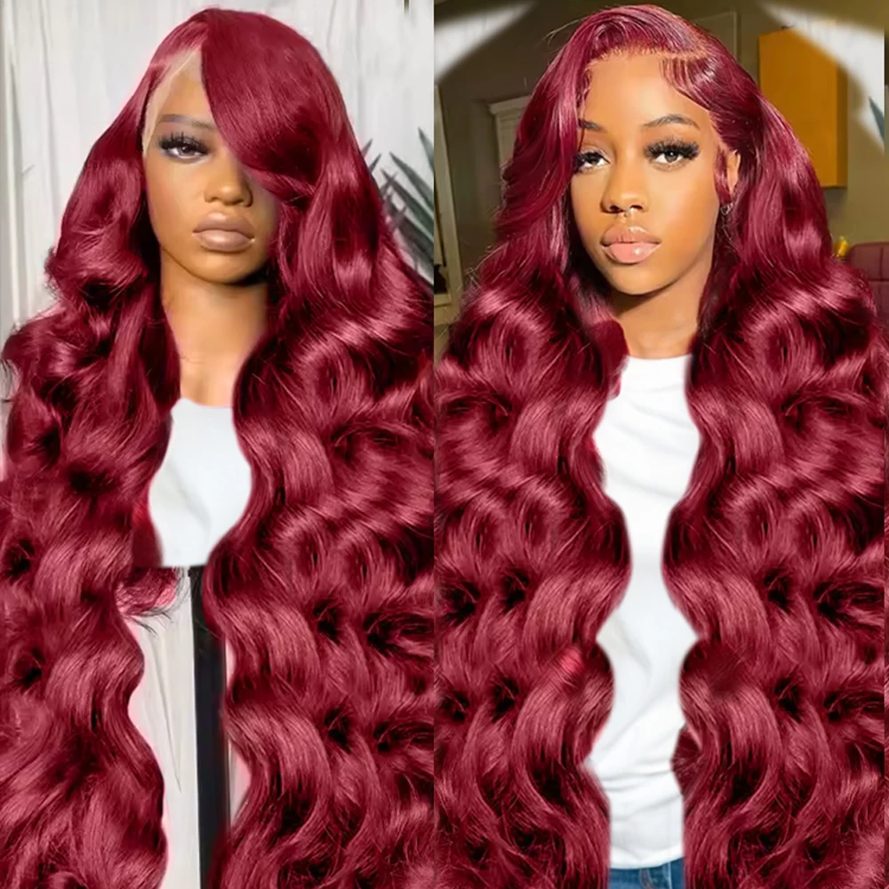 

99J Burgundy Body Wave 13x4 13x6 HD Lace Frontal Wig Human Hair Transparent 99j Red Colored Lace Front Wig Pre Plucked Hairline