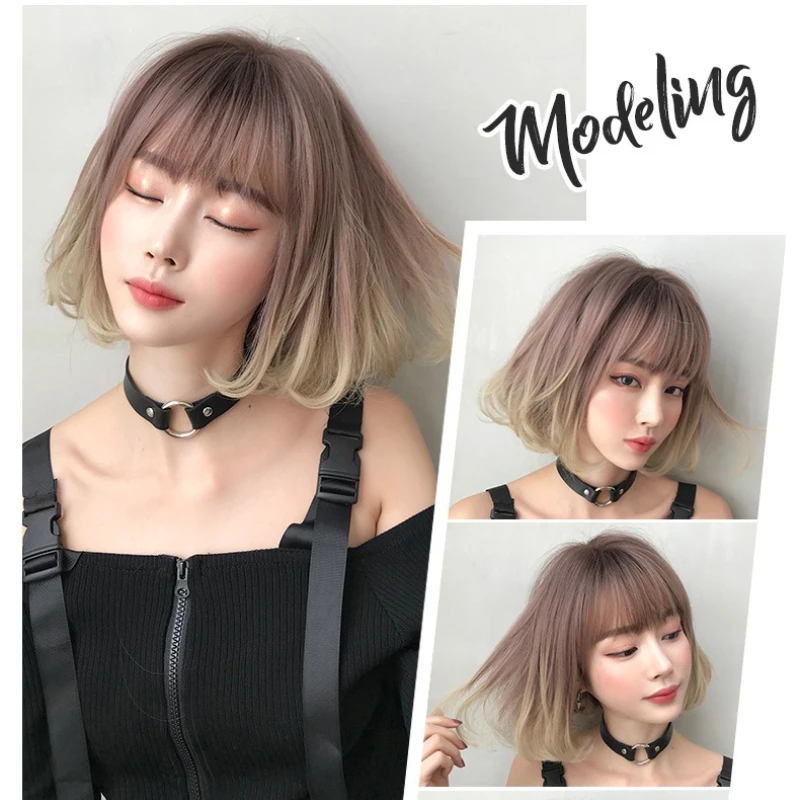 باروكة شعر قصيرة مع شعر مموج، شعر ذهبي قصير متدرج، وغطاء شعر علوي كامل، شعر طبيعي للحفلات التنكرية، ملابس يومية