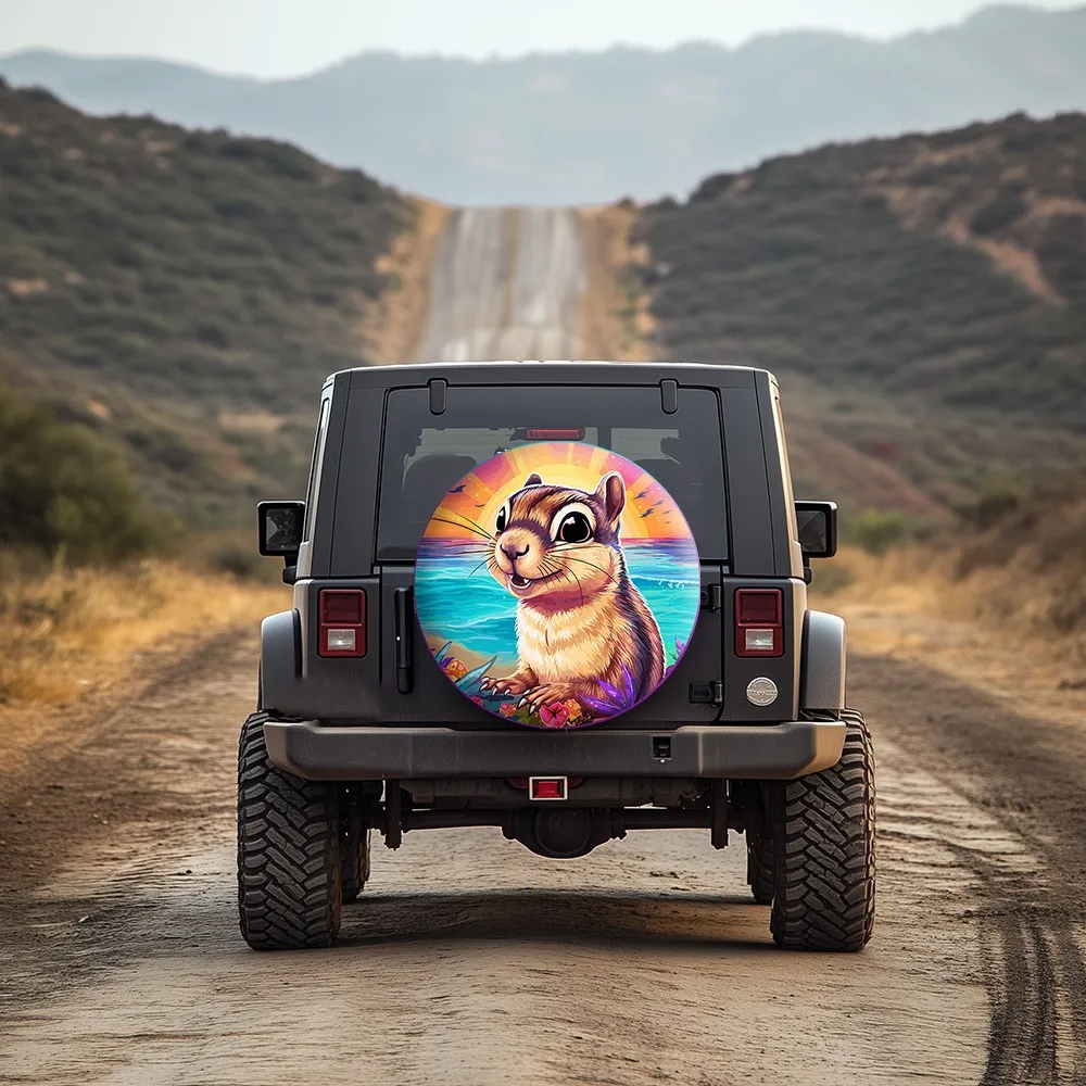 

Cute Squirrel Beach Summer Tire Cover Durable Polyester Sun Protection for Jeep SUV RV