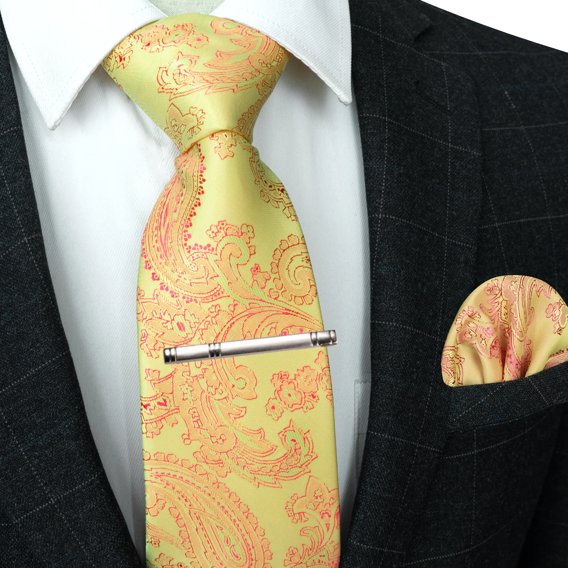 20 Farben Herren Formelle Lila und Rote Paisley Jacquard Krawatte Schal und Krawattenklammer Set Jacquard-Webart Geeignet für Hochzeiten Herren-Geschenk – Detail 18