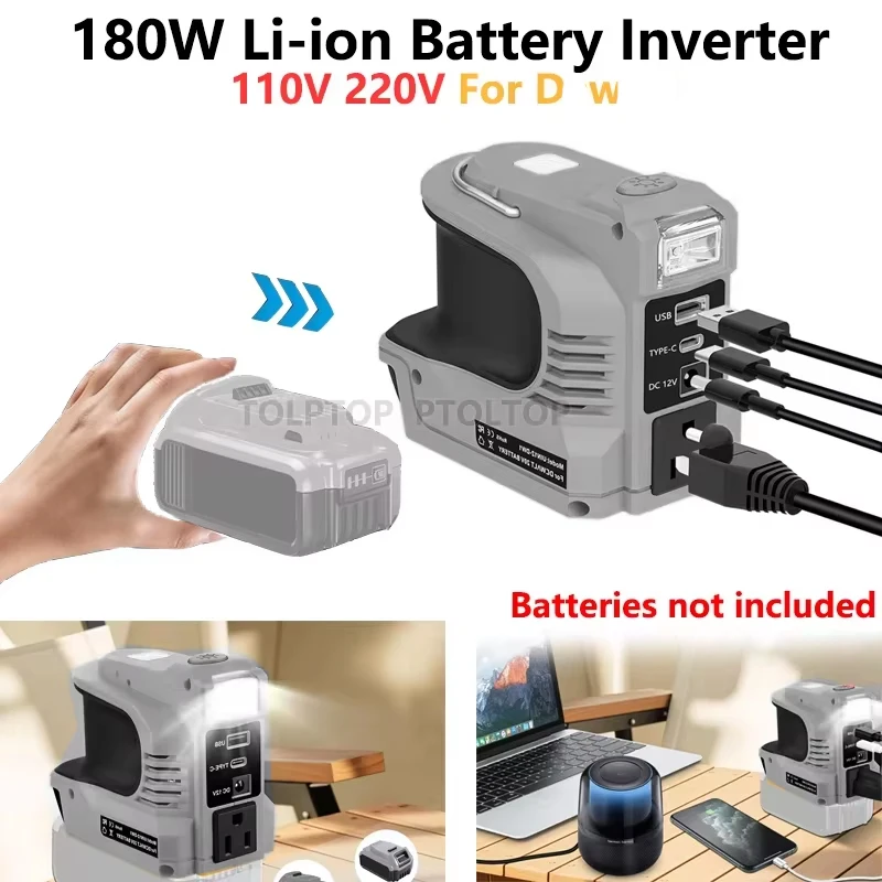 

Инверторная электростанция 110В/220В, замена для литиевых аккумуляторов Dewalt 18В/20В, 180Вт, уличный инверторный генератор с USB/Type-C