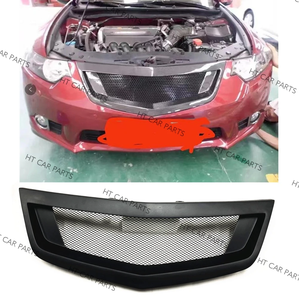 

For Acura TSX Honda Accord Euro R 2011-2014 High Quality Fiberglass 1 Piece Matte Black of Front Bumper Grille Mesh Grill