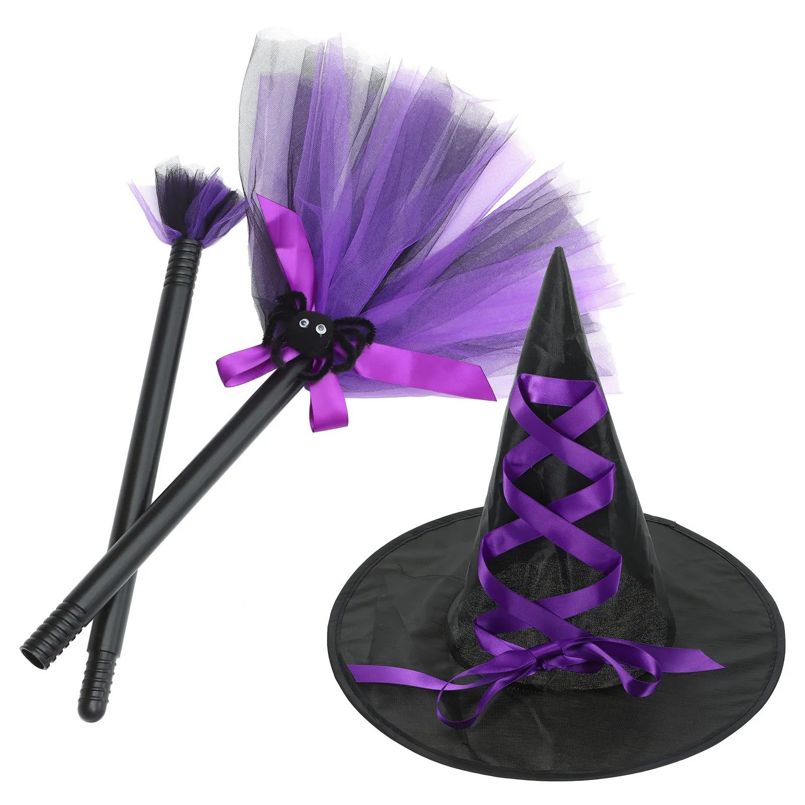 

1 комплект, шляпа ведьмы на Хэллоуин и комплект метлы, декоративный косплей, маскарадная вечеринка, реквизит для фотосессии, маскарадная шляпа ведьмы, метла ведьмы