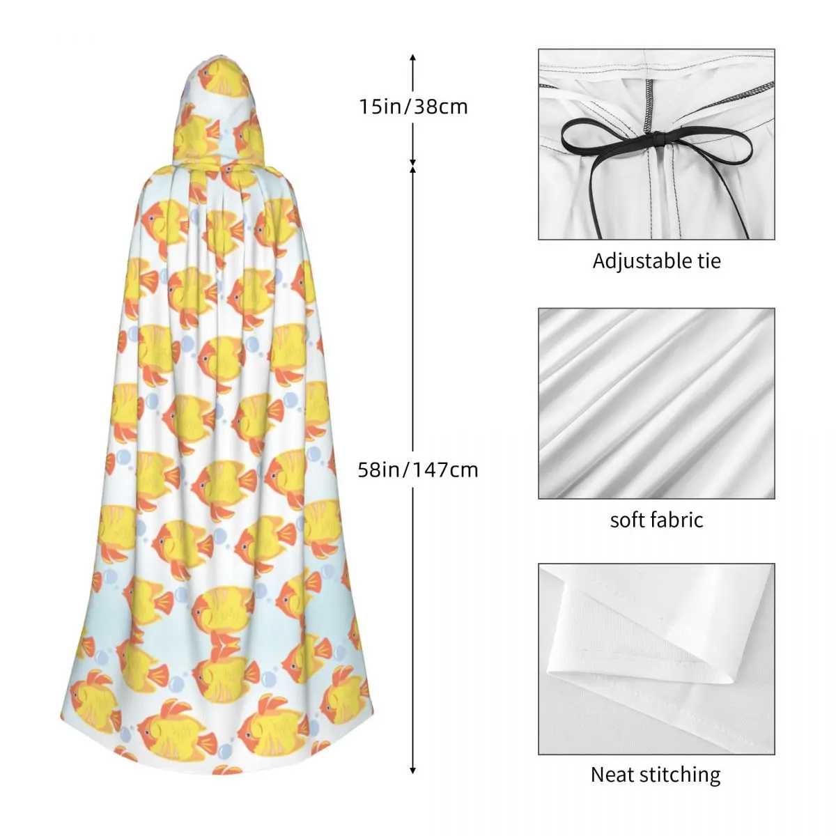 Fishes Hooded Cloak Polyester Unisex Witch Cape Costume Accessory image 4