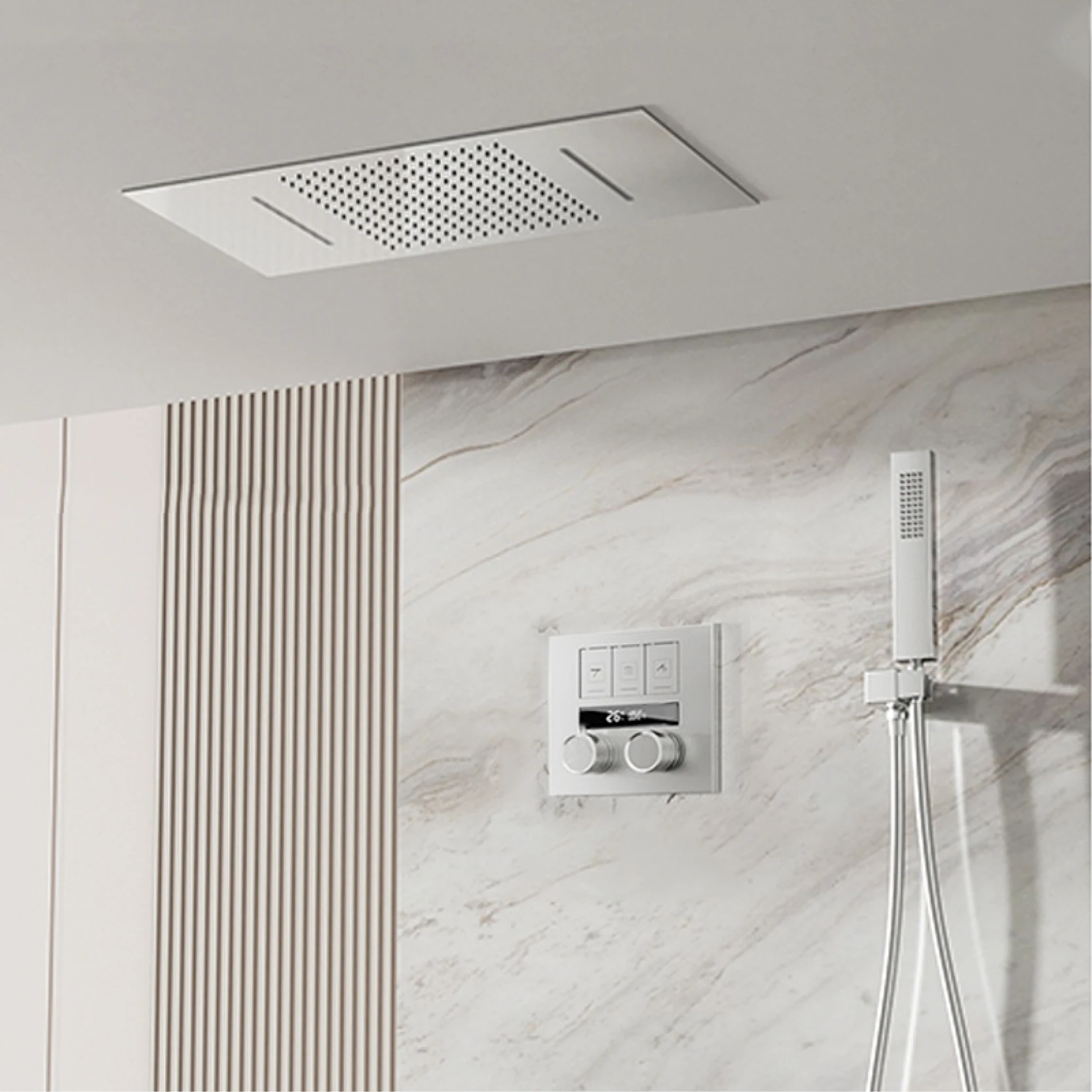 

Luxury Black Brass Bathroom Faucet with Constant Temperature Digital Display Design Cold & Hot Dual Control Wall Shower