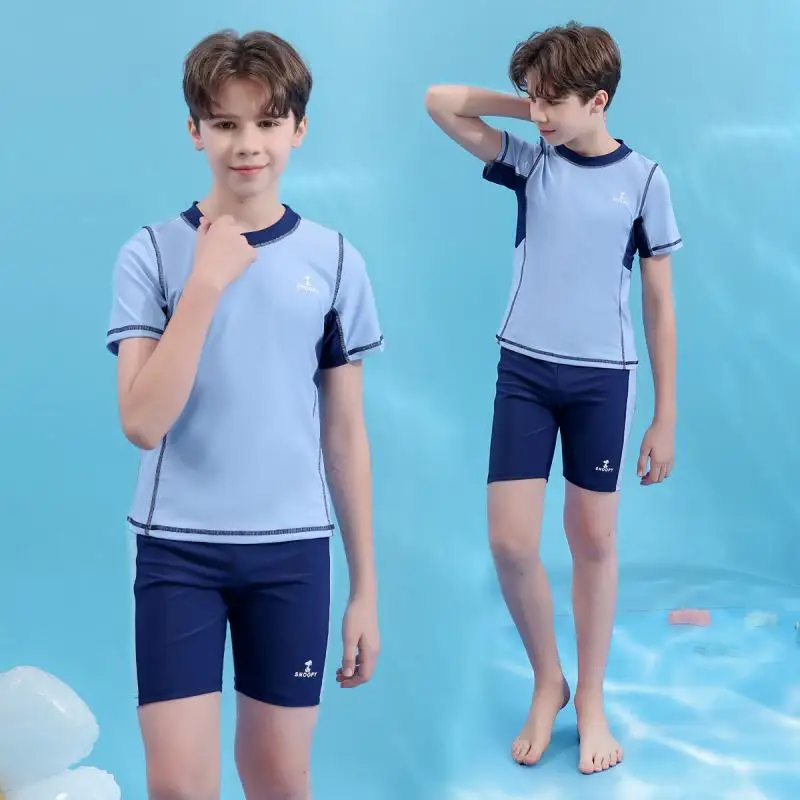 

Разделенный купальник для мальчиков с рисунком аниме «Снупи», новый летний стиль, однотонный детский купальник из полиэфирного волокна, праздничные подарки