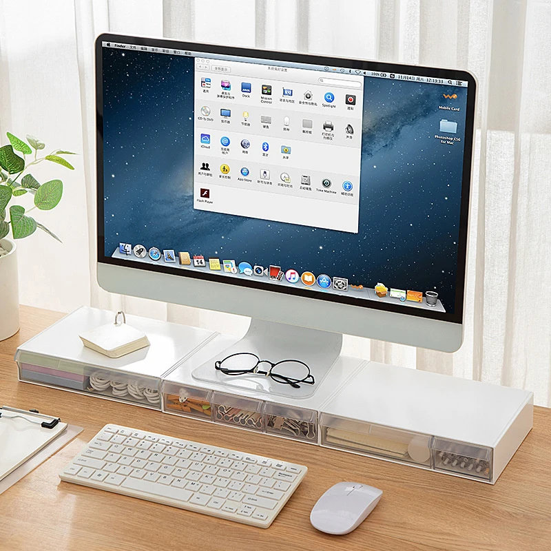 Transparent Computer Monitor Stand Riser Bracket With Storage Drawer PC Screen Holder Laptop Desktop Organizer For Charger Mouse