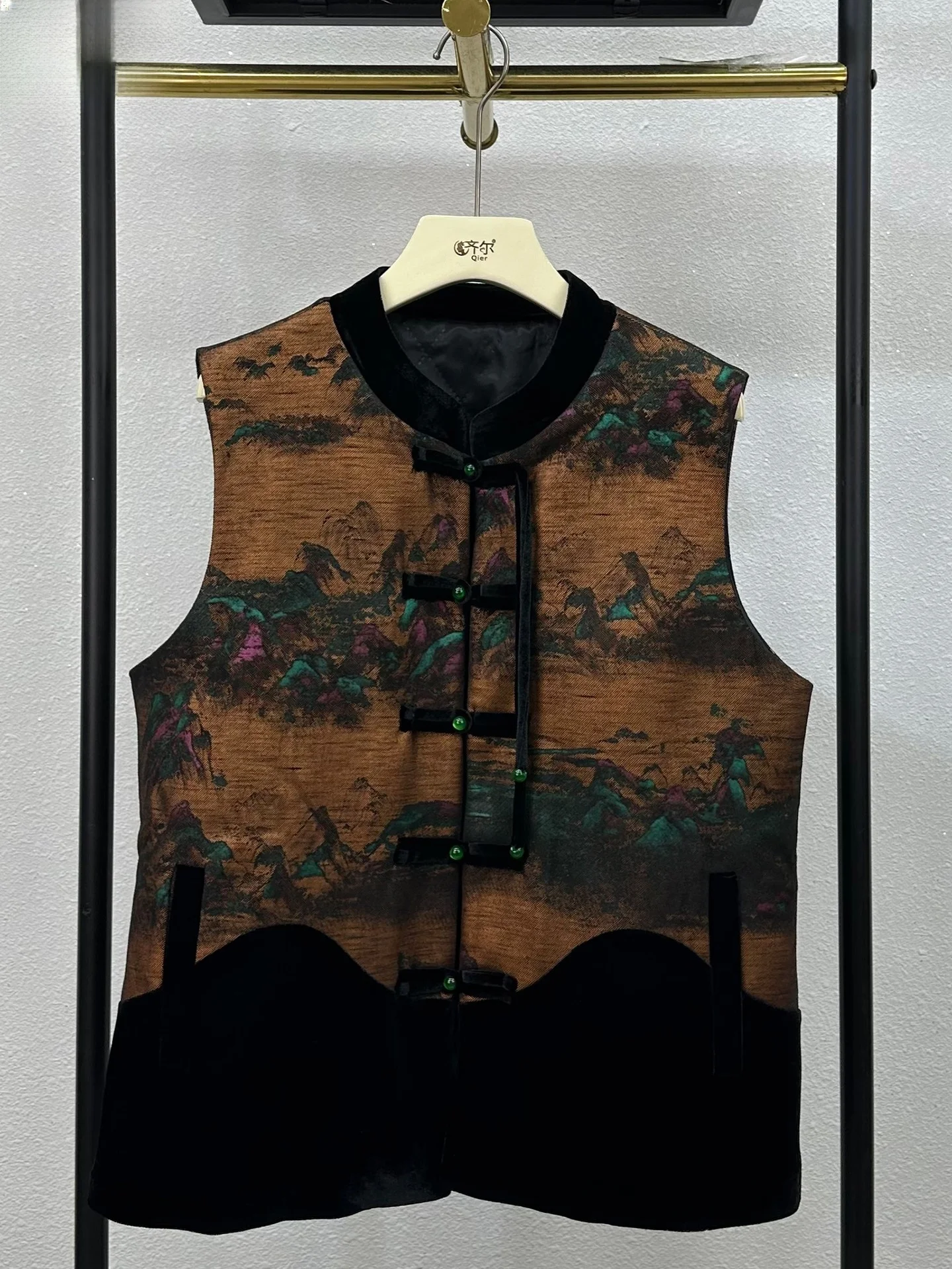 

Velvet Patchwork Cotton Traditional Chinese Sle Women's Vest Coat Autumn Winter Outerwear Button Detail ly Ladi...